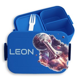 Children's Bento Box Midi Lunch Box for Mepal Bento Box - Space Space Shuttle with Name Galaxy I Lunch Box - 900 ml - Blue - School Gift Nasa Astronaut Lunch Box