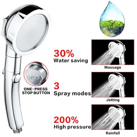 NOSAME Shower Head, Filter Filtration High Pressure Water Saving 3 Mode Function Spray Handheld Showerheads for Dry Skin & Hair (Silver(shower head with hose and holder))