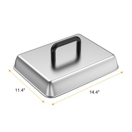 SafBbcue Round Cast Iron Smash Burger Grill Weight Press & Griddle Steamer Melting Dome Basting Cover for Blackstone Flat Top Grills Accessories, 14" Rectangular Stainless Steel Grill Basting Cover
