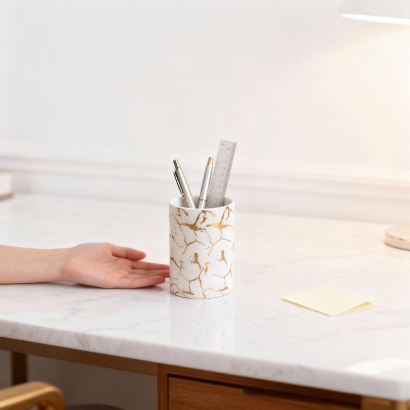 Gold Marble Bathroom Toothbrush Holder, Bathroom Black and White Ceramic