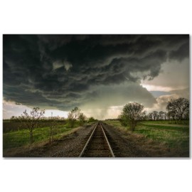 Railroad Photography Print (Not Framed) Picture of Train Tracks Leading Into Dark Storm Clouds in Kansas Thunderstorm Wall Art Weather Decor 4x6 to 40x60