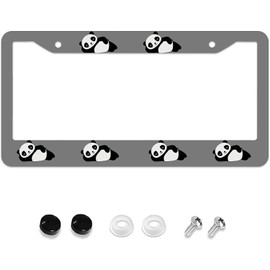 DJHVJS Panda License Plate Frame, Cool Grey Cute Rust-Proof Waterproof Stainless Steel 2 Hole License License Plate Covers for Men Women 12x6 Inch, CPK-H03