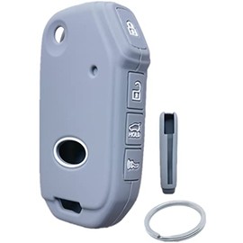 RUNZUIE 4 Buttons Silicone Folding Flip-Out Remote Key Fob Cover Shell Compatible with 2021 2020 2019 Kia Forte Seltos Soul Sportage Sorento Cerato K5 Gray
