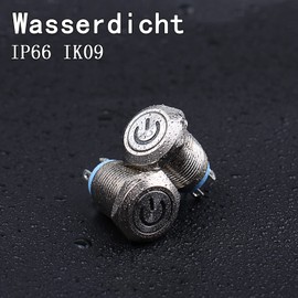 JIQI 2 x 12 mm Momentary Pressure Switch 12 V to 24 V 2 A IP66 1NO with Power Symbol LED, Waterproof Metal Button with Connecting Wires Momentary Push Button Switch for Boat Truck RV Car (White)