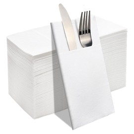 JEBBLAS 40x40cm Disposable Pocket Napkins, Cloth Like Napkins Built-in Flatware Pocket, Wedding Party White Napkin, Prefolded for Silverware,50 Count