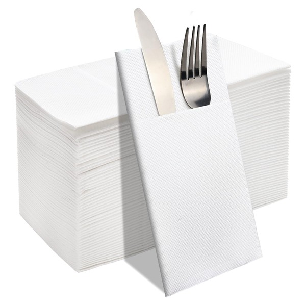 JEBBLAS 40x40cm Disposable Pocket Napkins, Cloth Like Napkins Built-in Flatware