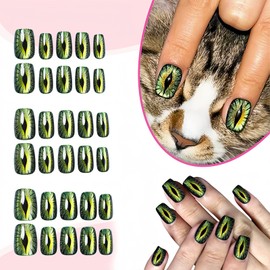30 Pcs Sparkling Black Green Press on Nails Short Square Fake Nails Dark Green Chrome False Nails Full Cover Stick on Nails Shiny Glitter Designs Glue on Nails for Women Girls DIY Manicure Decoration