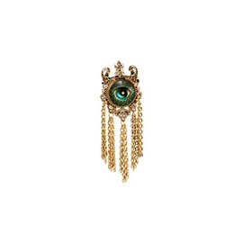 Knighthood Brooch Pin Gold Crowned Green Evil Eye with Hanging Chain Brooch Suit Stud Lapel Pin