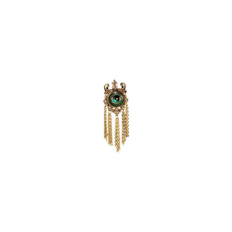 Knighthood Brooch Pin Gold Crowned Green Evil Eye with Hanging