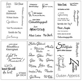 FOLANVOFF Silikonstempel Sprüche Deutsch Set,FOLANVOFF 6 Blätter Geburtstag Stempel,Clear Stamps Glückwünsche,Clearstamp Set für DIY Bullet Journal Scrapbooking Fotoalbum Geburtstag Stempelset