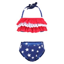 Girls Two Piece Bikini Swimsuits American Flag Bathing Suit for Kids Hawaiian Ruffle Swimwear Set Size 6