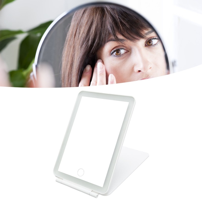 LED Rechargeable Travel Vanity Mirror Folding Portable Lighted Makeup Beauty