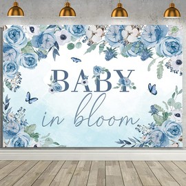 MEHOFOND 7x5ft Baby in Bloom Backdrop Blue Floral Baby Shower Decorations Banner Watercolor Flower Butterfly Newborn Boys Party Photography Background Baby in Bloom Baby Shower Decor Photo Booth Props
