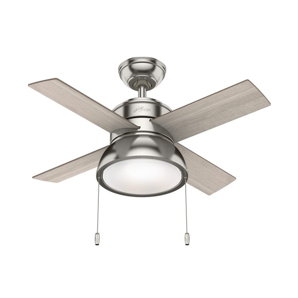 Hunter Fan Company 51040 Loki Indoor Ceiling Fan with LED Light and Pull Chain Control, 36", Brushed Nickel Finish