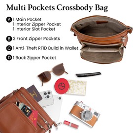 befen Genuine Leather Crossbody Bag for Women Small Shoulder Bag Brown Handbag Purse with RFID Blocking Function