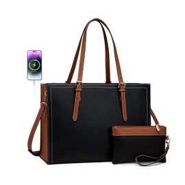 LOVEVOOK Laptop Tote Bag for Women, 15.6 inch Computer Tote Work Bag Purse, Large Waterproof Leather Professional Briefcase for Office, Work Travel
