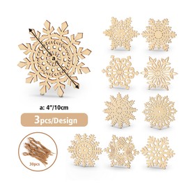 Agoer Set of 30 Wooden Christmas Tree Decorations, DIY Snowflake Christmas Tree Decoration Pendant Set, 10 Different Designs, Wooden Christmas Tree Decorations