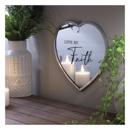 Dicksons Elanze Designs Live by Faith Heart Shaped Silver 12 x 12 Metal and Glass Wall Mounted Mirror