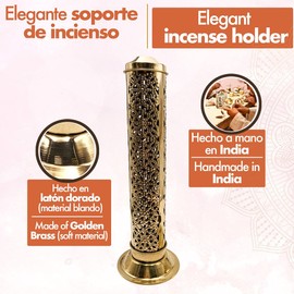 Gold Plated Brass Incense Burner - 27 cm high, base 8 cm and lid 5 cm - Weight 155 g. Incense holder for up to 5 incense sticks.
