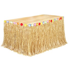 Fovths Luau Grass Table Skirt Natural 9 Feet x 29.5 Inch Hawaiian Table Skirt for Tropical Hawaiian Party Decorations Luau Costume Party, Straw Yellow