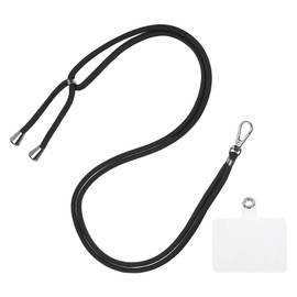 MECCANIXITY Phone Lanyard Universal Crossbody Polyester Adjustable Neck Lanyard with Transparent Lanyard Patch for Smartphone Black 1 Pcs