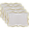 10 White Rectangle Trays with Gold Rim Border for Dessert