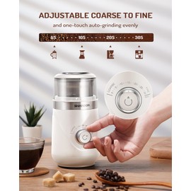 SHARDOR Electric Super Silent Blade Coffee Grinder, Timed Grind Control Rotary Knob, Adjustable Coarse to Fine for Coffee Beans, Spices & Herbs, with 1 Removable Stainless Steel Bowl, Cream