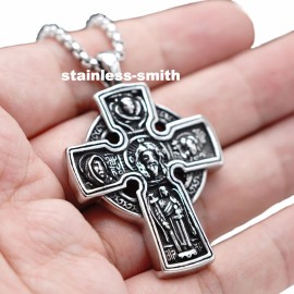 Mens Russian Greek Orthodox Crucifix Cross Pendant Necklace Stainless Steel Men
