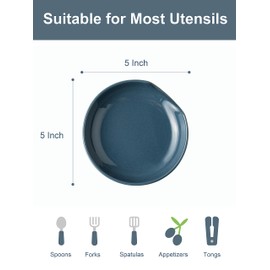 Miamolo Ceramic Spoon Rest for Stove Top, 5" Stove Spoon Holder for Kitchen Counter, Farmhouse Utensil Rest Tray for Spatula, Ladles Tongs, Vintage Blue