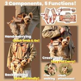 YorkieGogo Pet Carrier Sling & Backpack, Full Body Lift Harness, Help em Up Harness for Small Dogs and Cats (Khaki, XS)
