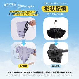 Shape Memory, 5 Seconds Folding Umbrella, Sun or Rain, Lightweight, 9.0 oz (256 g), UV Protection, 100% Full Light Blocking, Heat Shield, One-Touch Automatic Opening/Closing, Folding Umbrella,