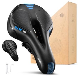 YOUNGDO Saddle Bicycle Saddle Cushion, Super Thick, Memory Foam Cushion, Shock Absorption, Back Painless, Breathable, Dustproof, Waterproof Cover, Blue