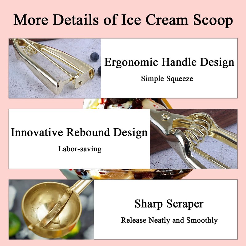 ZYHUI Ice Cream Scoop 304 Stainless Steel Cookie Scoops for