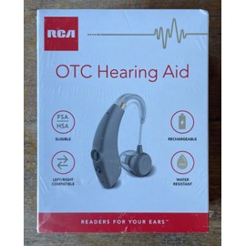 RCA OTC Hearing Aid - Rechargeable Right or Left Ear Compatible, 15-Hour Battery
