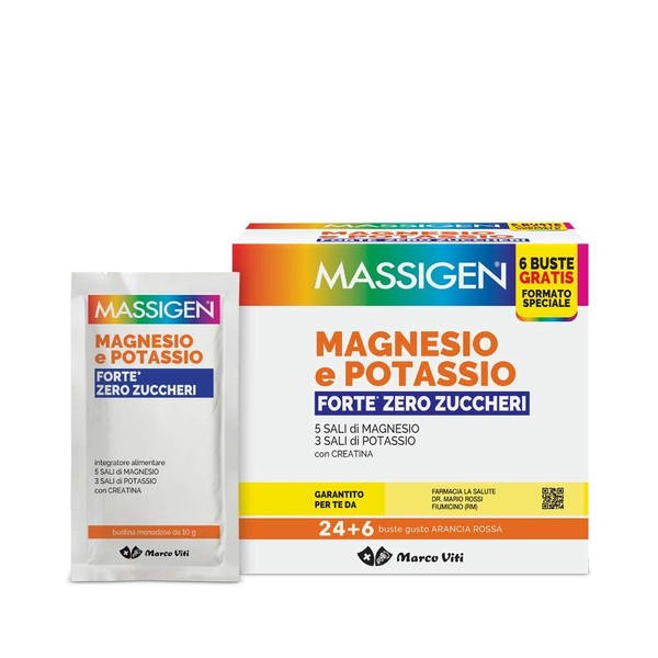 Massigen, Magnesium and Potassium Forte, Supplement 24+6 Free Sachets (1)