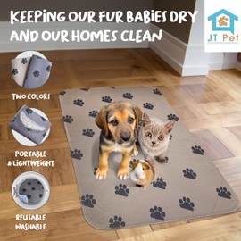 JT Pet Guinea Pig Cage Liner - Pack of 2 Washable Pee Pads for Dogs, Smooth Fleece Guinea Pig Bedding for Cage & Crates, Reusable & Waterproof Puppy Pee Pads - 36x24 Inches, Brown Grey Paw Prints