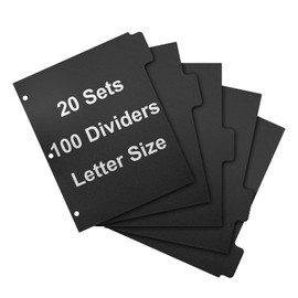 3 Ring Binder Dividers with 5-Tabs for Letter Size, 1/5 Cut, 3-Hole Punched, Write & Erase Plastic Binder Dividers Extra Durable Section Index Dividers for Binders, Pack of 20 Sets, 100 Dividers Total
