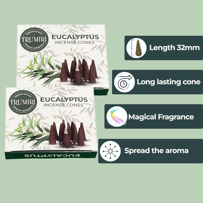 TRUMIRI Eucalyptus Incense Cones - Total 20 Cone Incense -