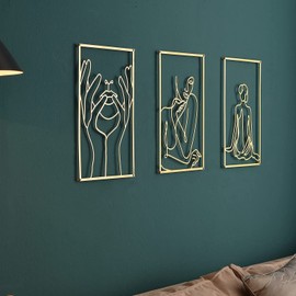 3 Pcs Gold Metal Wall Art Decor- Elegant, Stylish Female Body Line Art with 3D Shadow Effect- Abstract, Minimalist Wall Art for Bedroom, Living Room & More - Modern, Gold Accent Decor