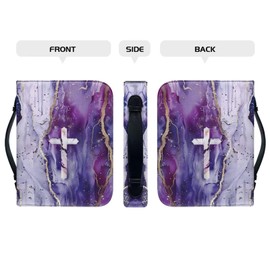 Bible Cover PU Leather Bible Case for Women, Bible Carrying Case Bible Book Cover Bible Bag,Purple Marbling and Cross,XL