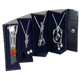 Polart, Foldable Black Jewelry Box w/Crocodile Print and Mirror – Compact Organizer for Cross Necklace, Silver & Gold Pendants - Keepsake for Black Jewelry, Silver Cross Chains & Polish Eagle Design