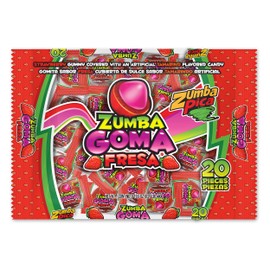Zumba Goma Fresa Strawberry Gummy Covered with Tamarind Candy (20 pcs bag)- Spicy Strawberry Gummies with Tamarind Candy - Sour Strawberry Gummies - Mexican Strawberry Candy - Gomitas Enchiladas