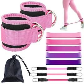 11PCS Bandas de Resistencia, Grilletes para Tobillo Gym Mujer,3 Ligas de Resistencia,2 Tobilleras,5 Correas de Yoga Elásticas,para Levantamiento de Gl