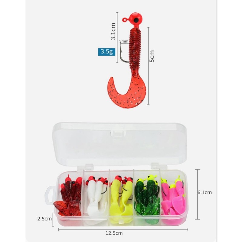 3.5g Soft Plastic Fishing Lures Set, 20 Pieces, Multiple Colours,