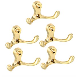 TA-VIGOR 5Pcs Double Prong Robe Hooks, Wall Mounted Heavy Duty Coat Hat Hook, Dual Coat Door Hooks for Hanging Hat Clothes Hanger Towel Keys