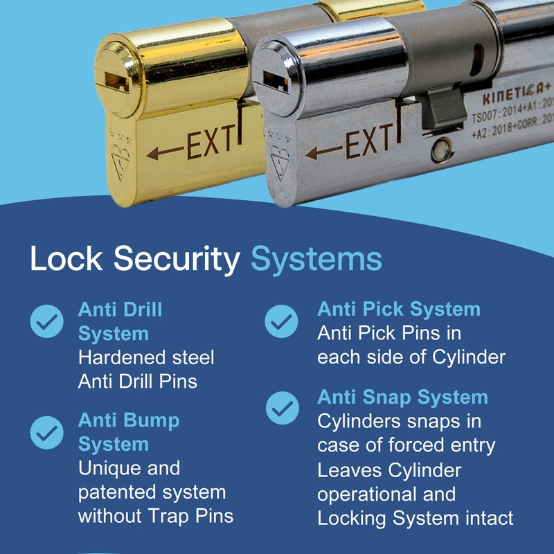 UAP Kinetica+ K4 3* Kitemarked Horizontal Euro Double Key Cylinder