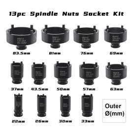 Yuesstloo 13 PCS Spindle Nuts Socket Kit Ball Joints Axle Locknut Remove Install Locking Hub Socket for KM Groove Nuts, Compatible with GM, Ford, GMC and Dodge, 4 Teeth Exterior with 1/2'' Drive