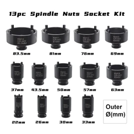 Yuesstloo 13 PCS Spindle Nuts Socket Kit Ball Joints Axle Locknut Remove Install Locking Hub Socket for KM Groove Nuts, Compatible with GM, Ford, GMC and Dodge, 4 Teeth Exterior with 1/2'' Drive
