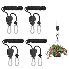 4 Piece Ratchet Ropes, Duty Heavy Rope Ratchet with Hooks, Solid Iron Retractable Rope Ratchet, Loading Capacity 60 kg per Pair, Adjustable Ratchet Hangers Rope for Grow Room Equipment Flowers Plants