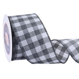 VATIN 2-1/2 Inch x Continuous 10 Yards Grey and White Buffalo Plaid Wired Ribbon,Ribbon for Big Bow,Wreath,Tree Decoration,Outdoor Decoration